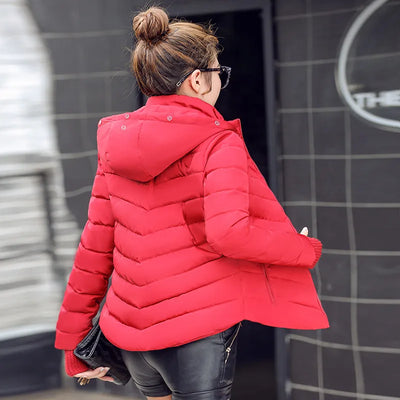 Winter Jacket women solid hooded Coats Short