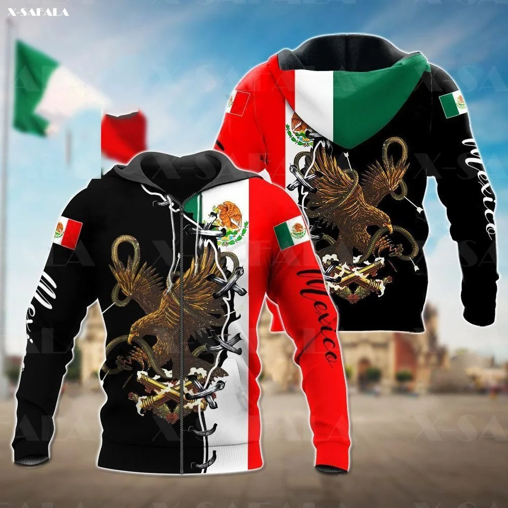 MEXICAN Eagle Flag 3D Print Zipper Hoodie Man