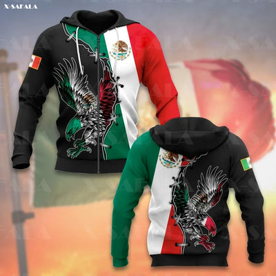 MEXICAN Eagle Flag 3D Print Zipper Hoodie Man