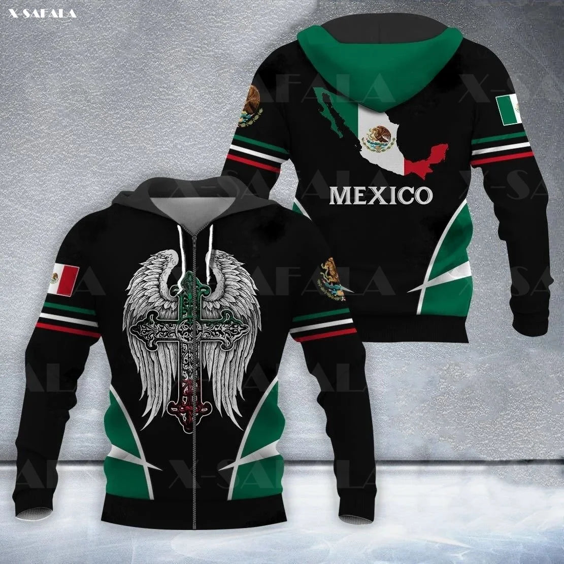 MEXICAN Eagle Flag 3D Print Zipper Hoodie Man