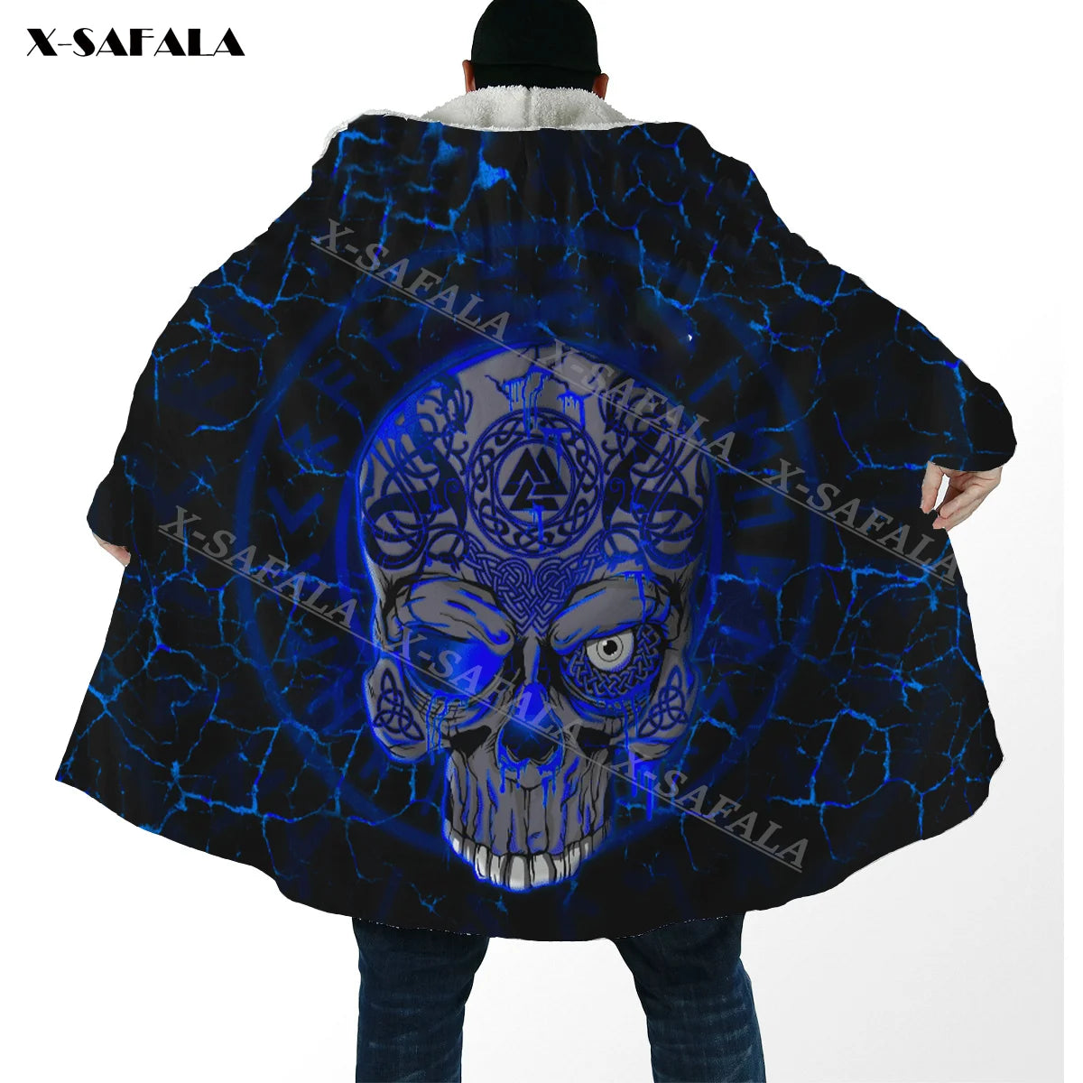 Mexico Aztec Quetzalcoatl Skull 3D Print Hoodie Long Fur Collar