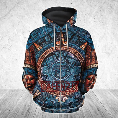 Men/Women Vintage Mexico Aztec Print Hooded Jacket Men