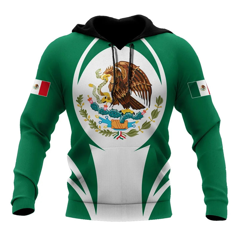 Mexican Eagle Pattern Printed Men  Autumn Winter Hoodie