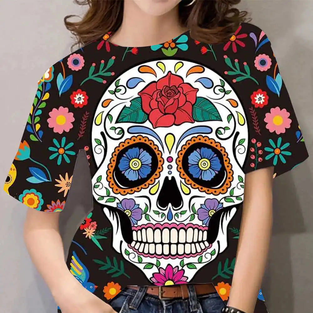 Fashion Vintage Skull Boho Print 3D Women T-Shirt