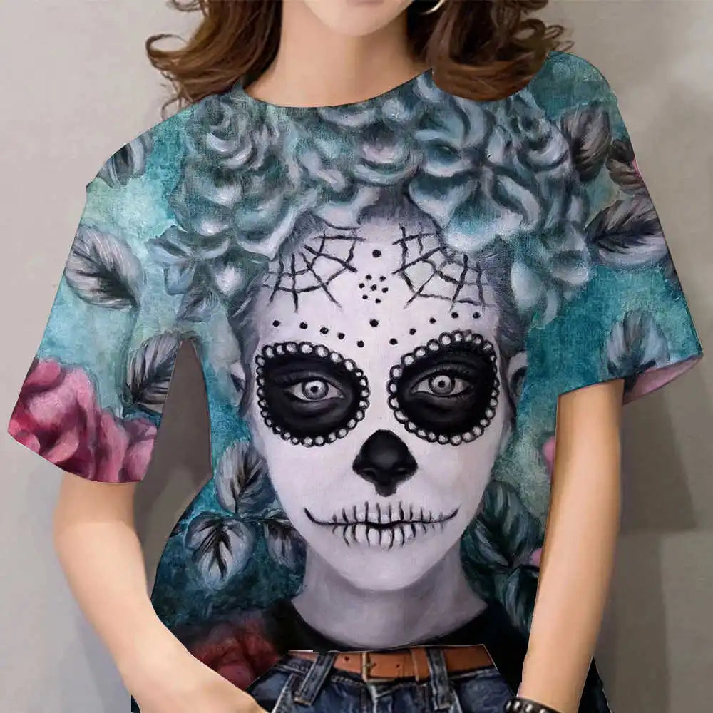 Fashion Vintage Skull Boho Print 3D Women T-Shirt