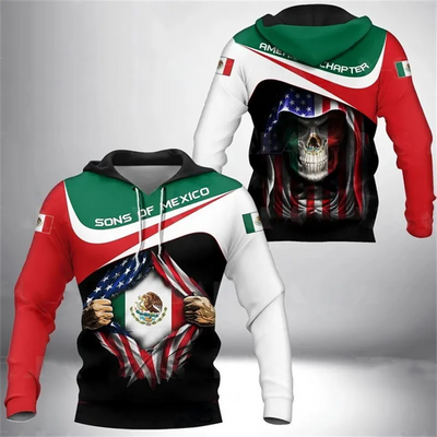 Mexican Eagle Pattern Printed Men  Autumn Winter Hoodie