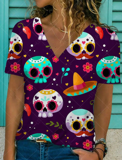 Skull Mexican T-shirt Anime Cartoon Mexico Tops