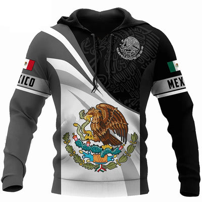 Mexican Eagle Pattern Printed Men  Autumn Winter Hoodie