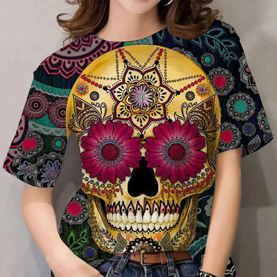 Fashion Vintage Skull Boho Print 3D Women T-Shirt