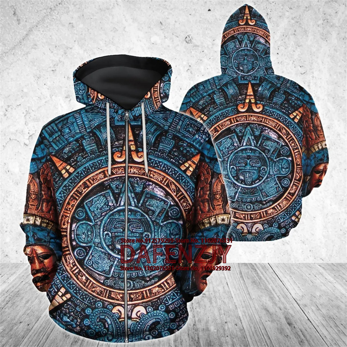 Men/Women Vintage Mexico Aztec Print Hooded Jacket Men