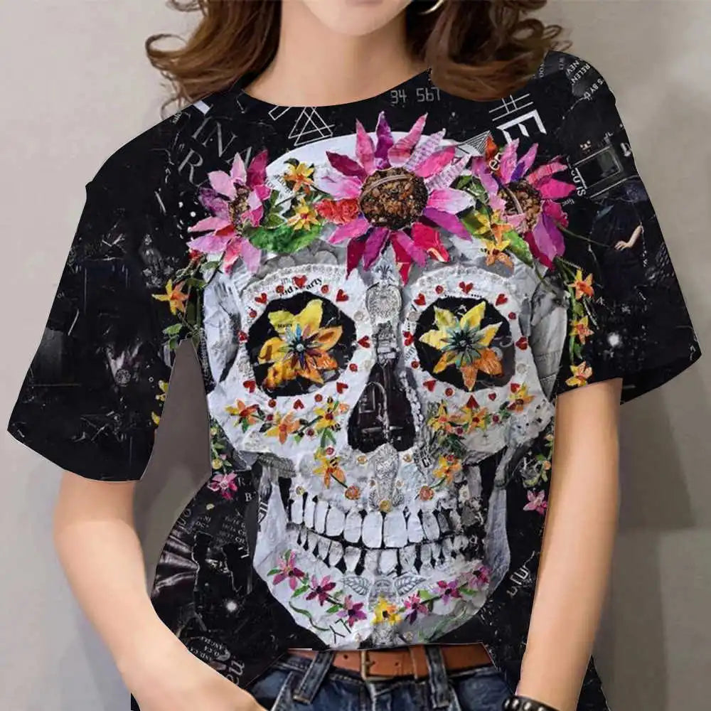 Fashion Vintage Skull Boho Print 3D Women T-Shirt