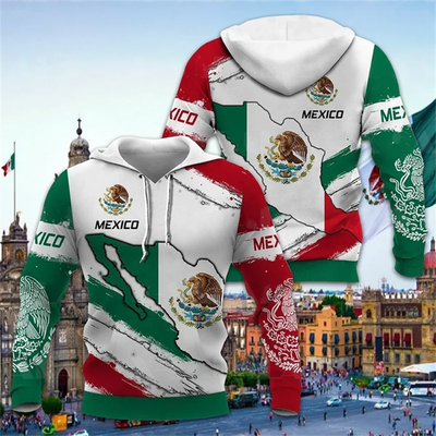 Mexican Eagle Pattern Printed Men  Autumn Winter Hoodie