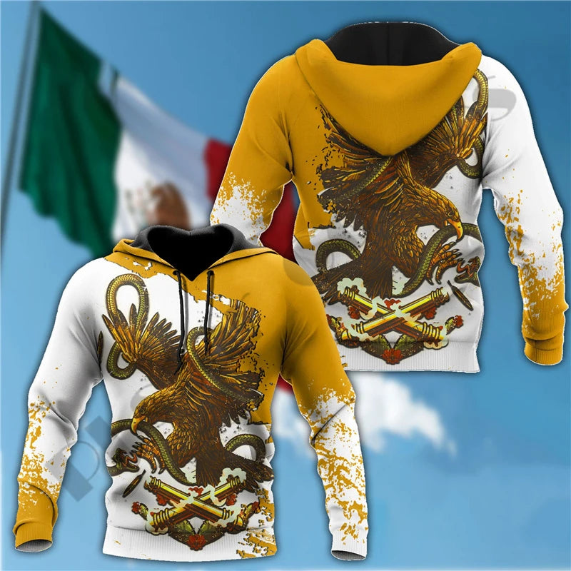 Mexican Eagle Pattern Printed Men  Autumn Winter Hoodie