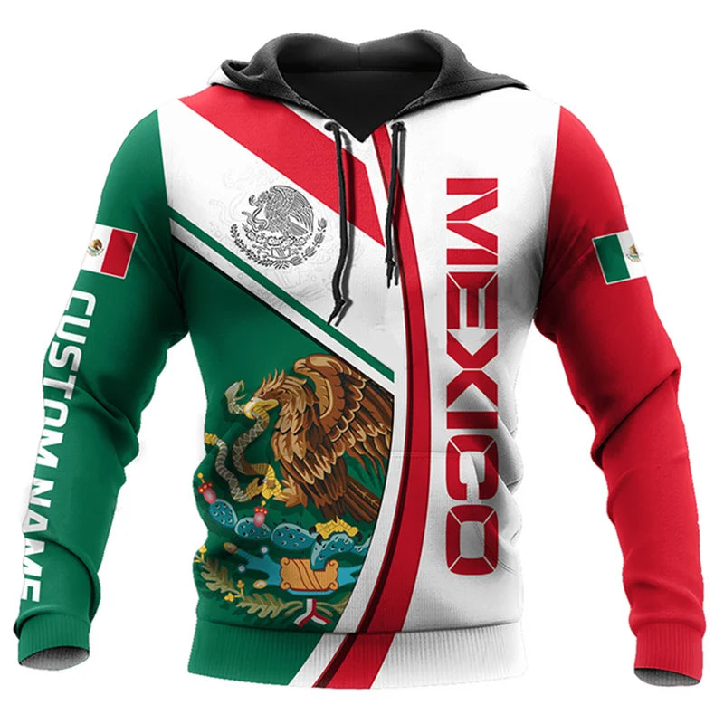 Mexican Eagle Pattern Printed Men  Autumn Winter Hoodie