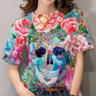 Fashion Vintage Skull Boho Print 3D Women T-Shirt