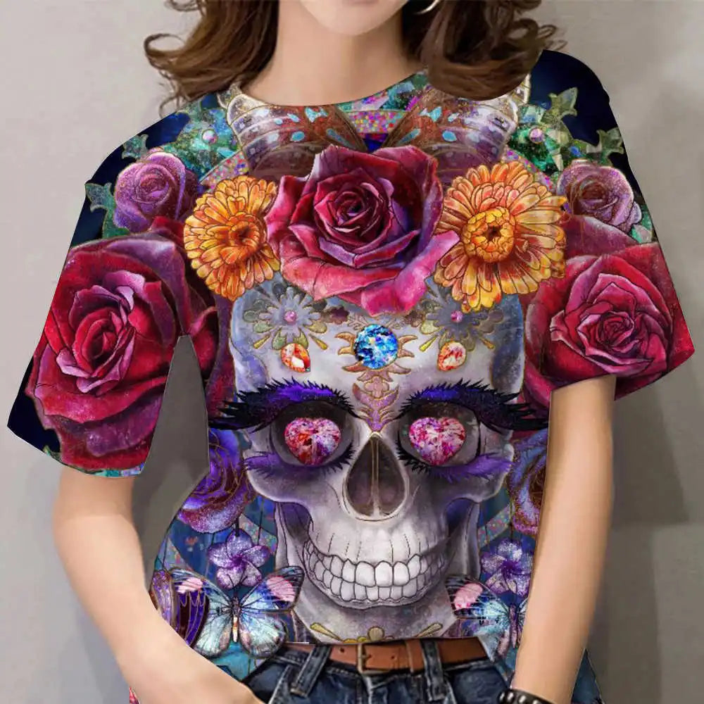 Fashion Vintage Skull Boho Print 3D Women T-Shirt