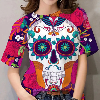 Fashion Vintage Skull Boho Print 3D Women T-Shirt